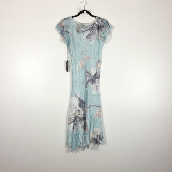 Komarov V neck short flutter lace sleeve midi overall textured print Size Large - Picture 6 of 8